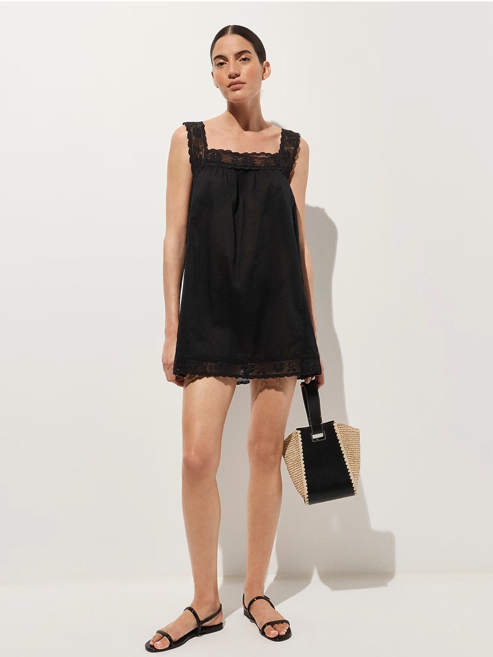 J crew black lace trim beach dress